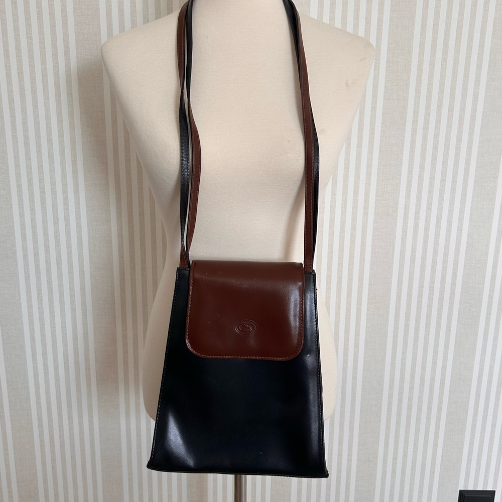 Vintage Jay Herbert Brown Black Leather Crossbody Bag Handmade in Florence Italy